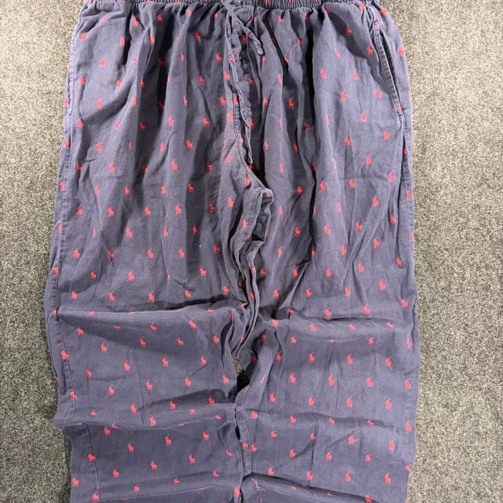 Polo Ralph Lauren Sleepwear Pajama Pants XL Navy Red Pony Print Cotton Vintage